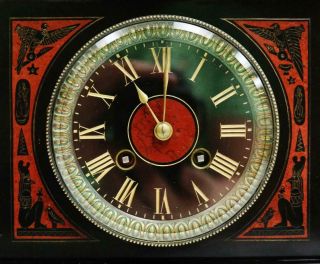 Rare Antique French Mantel Clock 8 Day Egyptian Slate Marble Strike Mantle Clock 4