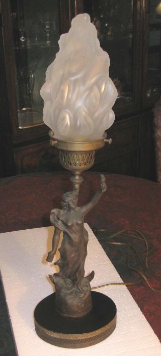 Lady Liberty French Bronze Vintage Lamp Complete Factory Seal Signed