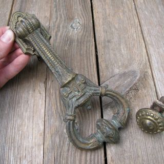 19th Century Antique Brass Door Knocker with Strike Plate 3