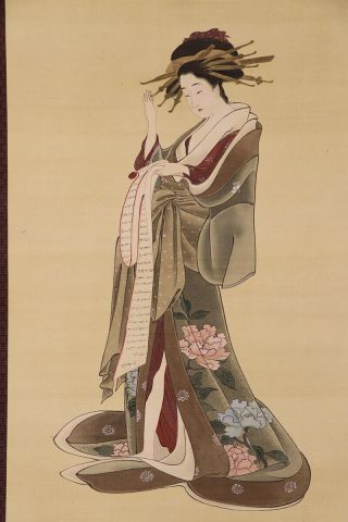 Japanese Hanging Scroll Art Painting " Beauty " Chobunsai Eishi Ukiyoe E7074