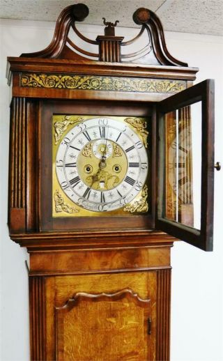 Antique English C1760 8 Day Striking Oak & Mahogany Grandfather Longcase Clock 9