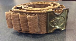 Vintage 1881 Anson Mills Web Belt & Dogs Head Buckle Cartridge Belt Great Shape