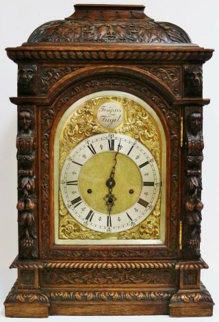 Antique Carved Oak 3 Train Musical Westminster Chime Thomas Haller Bracket Clock