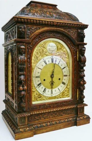 Antique Carved Oak 3 Train Musical Westminster Chime Thomas Haller Bracket Clock 2