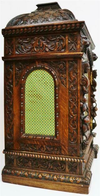 Antique Carved Oak 3 Train Musical Westminster Chime Thomas Haller Bracket Clock 3