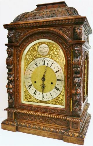 Antique Carved Oak 3 Train Musical Westminster Chime Thomas Haller Bracket Clock 6
