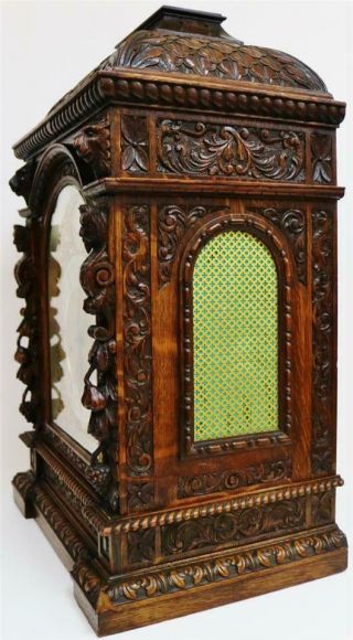 Antique Carved Oak 3 Train Musical Westminster Chime Thomas Haller Bracket Clock 7