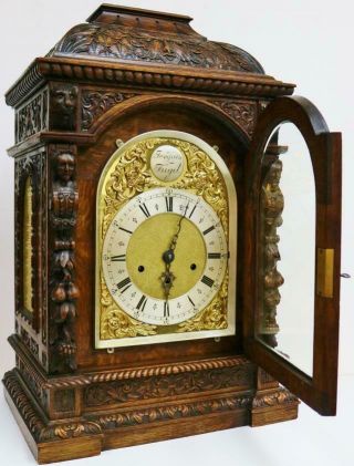 Antique Carved Oak 3 Train Musical Westminster Chime Thomas Haller Bracket Clock 8