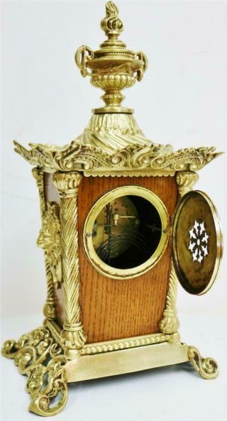Antique Unusual Ornate French 8 Day Gong Striking Oak & Bronze Mantle Clock 11