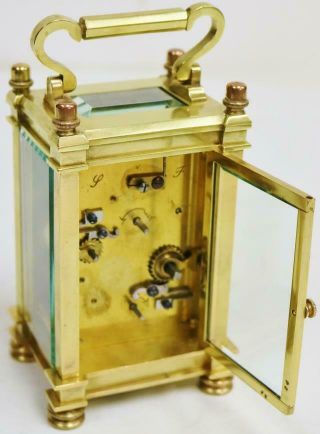 Rare Antique French 8 Day Gilt Brass Filigree & Glass Carriage Alarm Clock 11