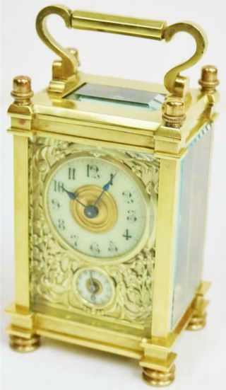 Rare Antique French 8 Day Gilt Brass Filigree & Glass Carriage Alarm Clock 7