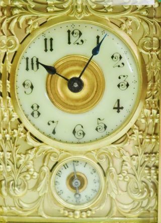 Rare Antique French 8 Day Gilt Brass Filigree & Glass Carriage Alarm Clock 9