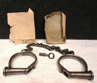 Antique Providence Tool Co.  Leg Irons / Handcuffs Civil War W/ Key