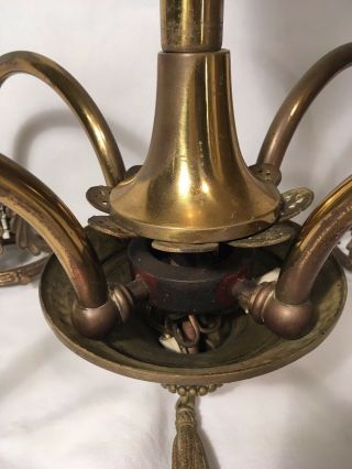 Antique Brass Chandelier 1920s Art Nouveau Hanging Light Fixture VTG Craft Shade 8