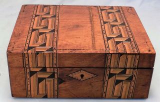 Antique 19c Parquetry Inlaid Lap Desk Box American Folk Art Geometric Design