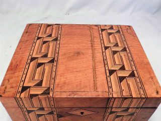 Antique 19C Parquetry Inlaid Lap Desk Box American Folk Art Geometric Design 5