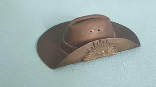 Very Rare Wwi Brass Shell Case Trench Art Australian Light Infantry Slouch Hat