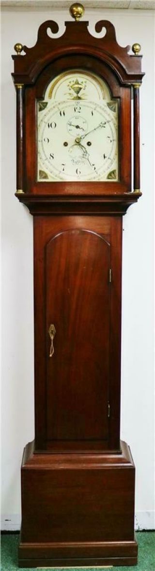 Antique English 19thc 8 Day Mahogany Bell Striking Grandfather Longcase Clock