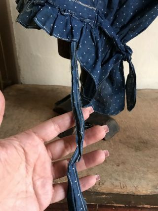 BEST Early Antique Blue Calico Handmade Ladies Large Bonnet 19th C Textile AAFA 11