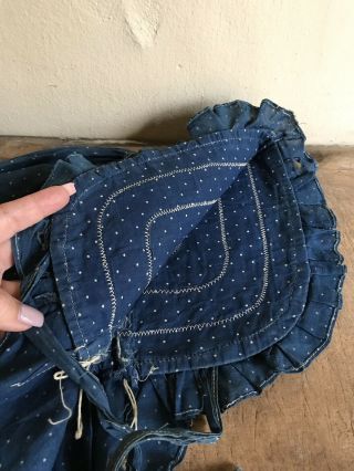 BEST Early Antique Blue Calico Handmade Ladies Large Bonnet 19th C Textile AAFA 4
