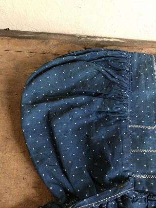 BEST Early Antique Blue Calico Handmade Ladies Large Bonnet 19th C Textile AAFA 5