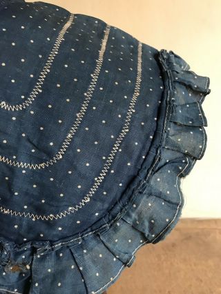 BEST Early Antique Blue Calico Handmade Ladies Large Bonnet 19th C Textile AAFA 7