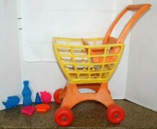 Vintage Mattel Tuff Stuff Shopping Grocery Toy Cart With 6 Piece Food
