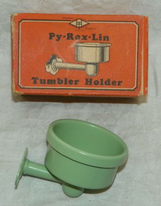 Py - Rox - Lin Vintage Udylite Green Tumbler Holder - Nos - Bathroom Decor