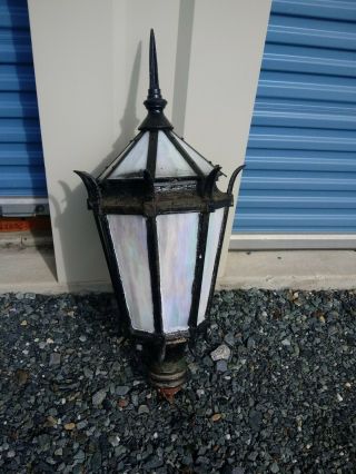 Antique Cast Iron Street Light W 16 Panes Of Glass Well Constructed