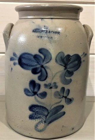 19th C Antique Salt Glaze Stoneware Blue Decorated Crock Reidinger & Caire N.  Y.
