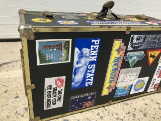 Vintage WOOD FOOT LOCKER w Travel Stickers trunk chest storage box coffee table 10