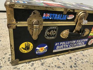 Vintage WOOD FOOT LOCKER w Travel Stickers trunk chest storage box coffee table 2