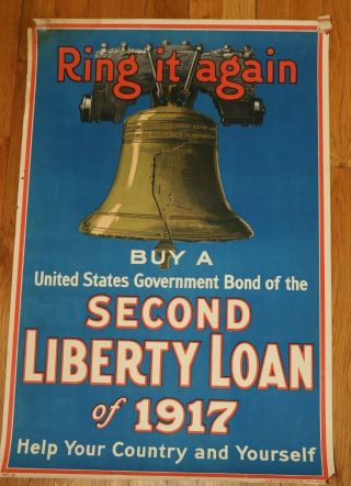 Wwi U.  S.  Government War Bond Poster 2nd Liberty Loan Of 1917