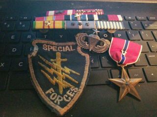 Bronze Star With Combat V Ribbons Spec Forces Patch /jump Wings /from The Nam