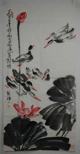 Delicate Large Chinese Painting Signed Master Li Kuchan R9197