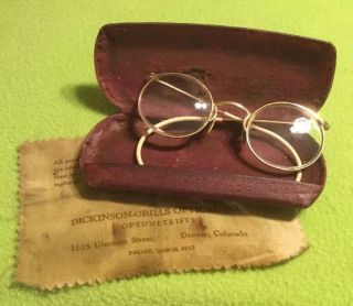 Vintage Spectacles Gold Rim 1 - 10 12 Kgf Case Cloth Dickinson - Grill