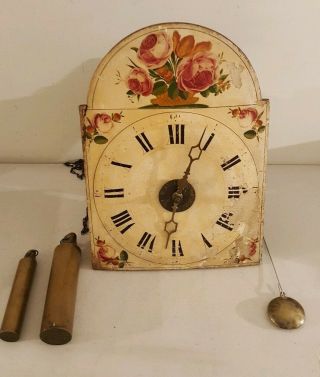 Antique 19th C.  German Victorian Wag On Wall Clock with Hand Painted Dial c.  1830 12