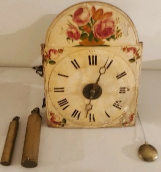 Antique 19th C.  German Victorian Wag On Wall Clock with Hand Painted Dial c.  1830 9