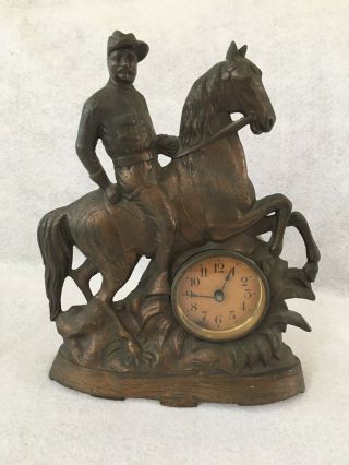 Theodore Teddy Roosevelt Figural Cast Iron Clock 1900 - 1904