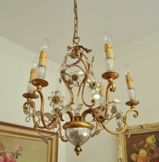 VINTAGE MAISON BAGUES CHANDELIER CIRCA 1940 FLOWERS & LEAVES LUSTRE 4