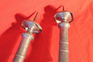 Tall pair antique French baroque candlesticks lamp candelabra pewter 1800 rococo 10