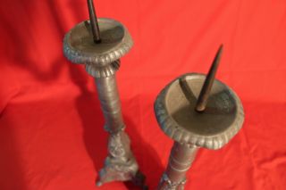 Tall pair antique French baroque candlesticks lamp candelabra pewter 1800 rococo 8