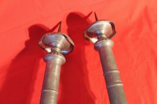 Tall pair antique French baroque candlesticks lamp candelabra pewter 1800 rococo 9