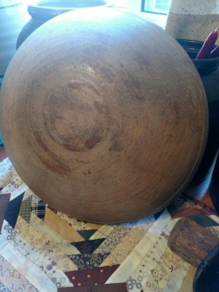 Antique Primitive Vtg 13 " Rimmed Wooden Dough Bowl Turned Wood Aafa