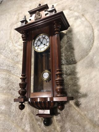 Vintage Antique Germany Striking Wall Clock With Brass Pendulum
