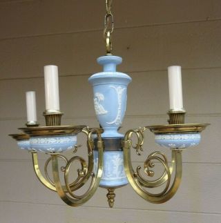 Antique Petite 5 - light English Wedgwood Neoclassical Chandelier Light Fixture 9