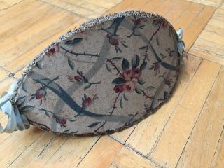 Mid 19th Century 3 Sided Sewing Pocket Covered W Pretty Rose Fabric & Bead Trim