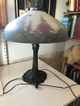 Antique Pittsburgh Hollyhock Reverse - Obverse Painted Lamp