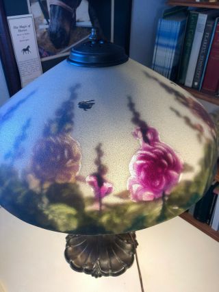 Antique Pittsburgh Hollyhock Reverse - Obverse Painted Lamp 3