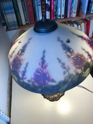 Antique Pittsburgh Hollyhock Reverse - Obverse Painted Lamp 4